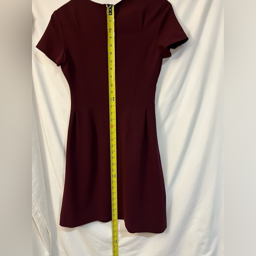 Theory Burgundy Admiral Crepe Fit & Flare Shirt Sleeve Round Neck Dress Sz 00 - Picture 12 of 16
